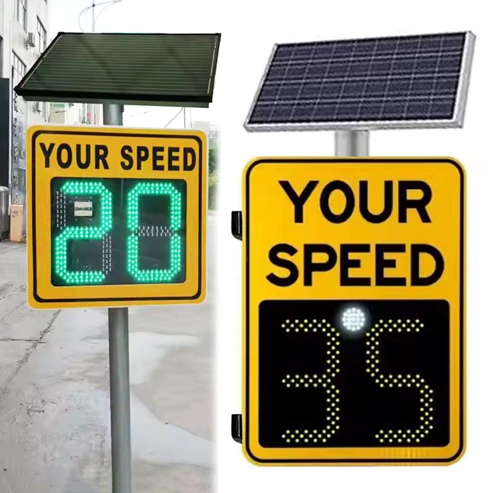 ZIJINGM Reflective Aluminum Speed Limit Sign, Solar Powered Speed Display Radar Traffic Sign, LED Speed Limit Warning for Streets or Schools, Weatherproof(Yellow,60 * 90cm)