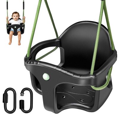 Dakzou Jungle Gym High Back Full Bucket Toddler Swing Seat Upgraded Heavy Duty with Finger Grip Chain Fully Assembled Swing Set AccessoryBlack