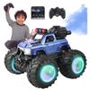BEZGAR 1:18 Scale Remote Control Monster Truck, 4WD Monster Truck Toys with Music, Mist Spray & LED Light, 360 Stunt Spins RC Truck Toys for Boys 4 5 6 7 8 9 Years Old(Blue) view 1