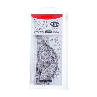 4 Pcs Ruler Set Student Exam Drawing 15cm +Triangular Ruler*2+Protractor School Stationery