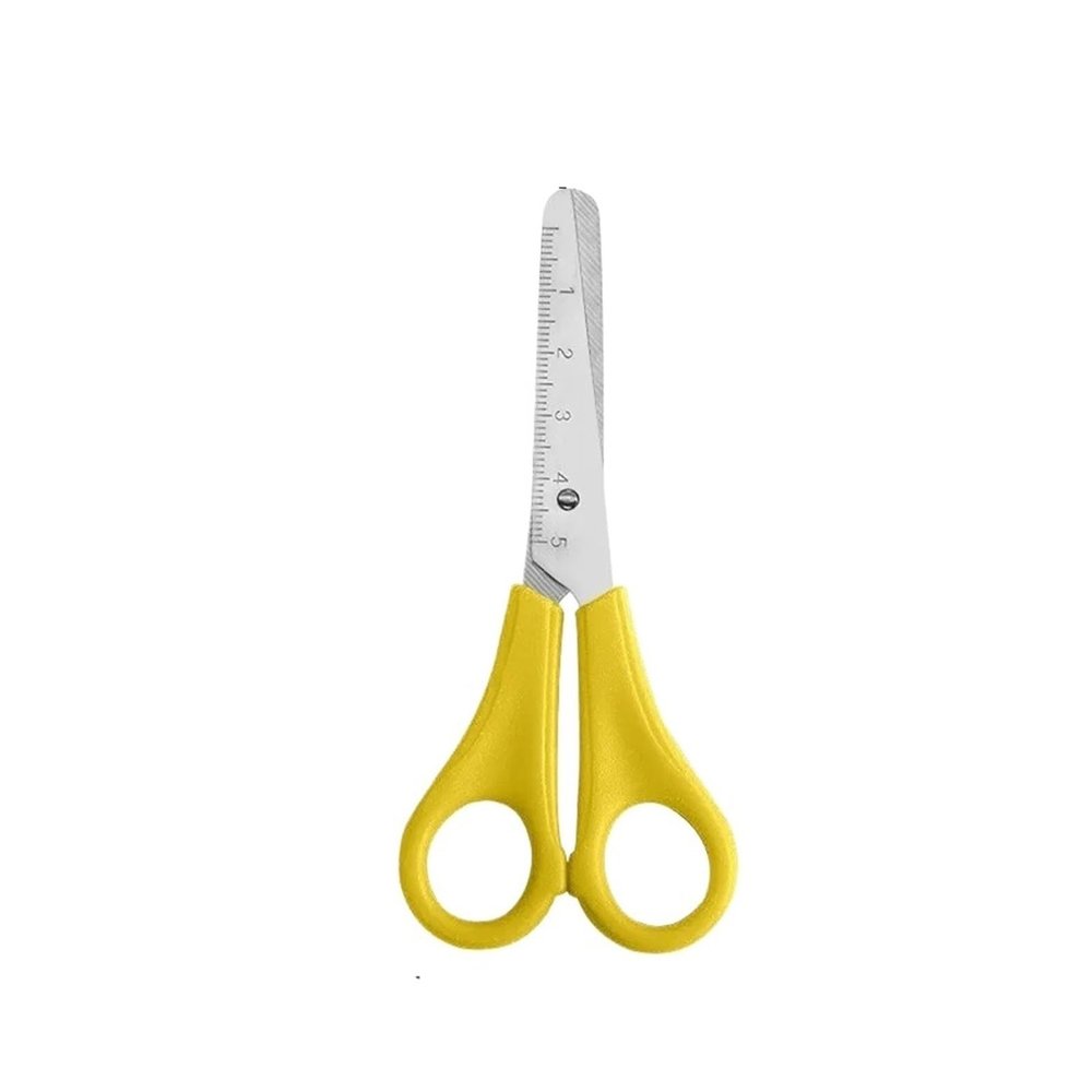 1PCS Scissors DIY Handmade Safety Scale Stationery Student School Office Supplies(Yellow)