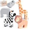 Joyreal Magnetic Jungle Animals Toy Play Set, 16 Pcs Wooden Building Blocks Play Set Toy for 1 Year Old, Fine Motor Montessori Game Preschool Educational Gift for Ages 1-5 view 1