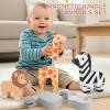 Joyreal Magnetic Jungle Animals Toy Play Set, 16 Pcs Wooden Building Blocks Play Set Toy for 1 Year Old, Fine Motor Montessori Game Preschool Educational Gift for Ages 1-5 view 4