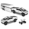 1:32 Scale Alloy Pickup Truck Toy with Trailer & ATV, Interactive Lights & Sounds, Opening Doors/Trunk, Pull-Back Function, Educational Vehicle Playset for Kids Boys Girls (Silver) view 1
