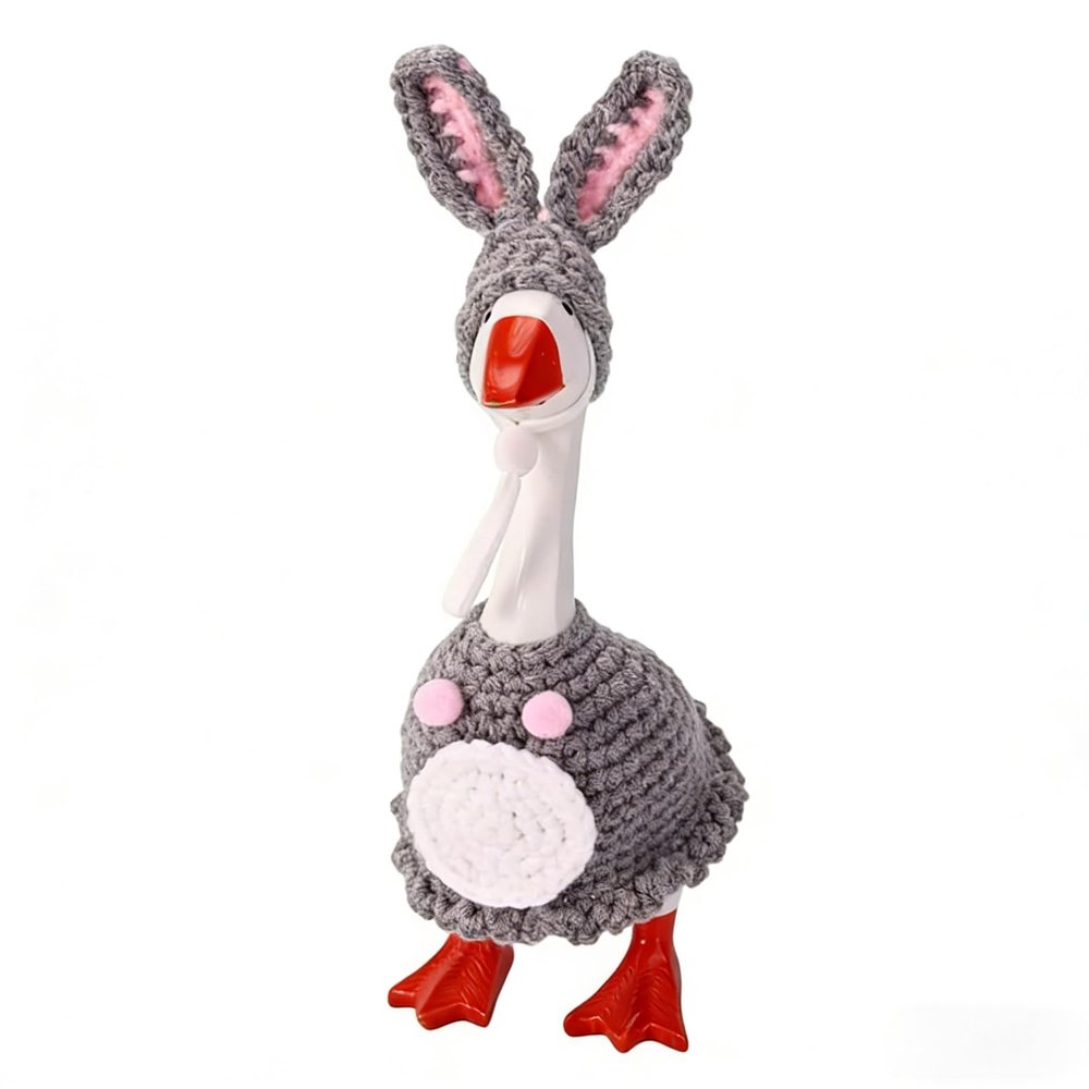 7-Inch Desk Goose OutfitEaster Bunny Desk Goose Costumes Hand-Knit Festive Rabbit Ears Clothes for Magnetic Desk Geese Statue, Easter Spring Holiday Party Home Office Table Decor Accessory Photo Prop