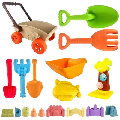 IOKUKI 19 PCS Sand Toys with Extra Large Mesh Bag Including Sand Wagon, Water Wheel, Large Shovels & Rakes, Molds, Castle Kit, Outdoor Beach Toys Tool Set for Kids, Toddlers, Boys and Girls Age 3+