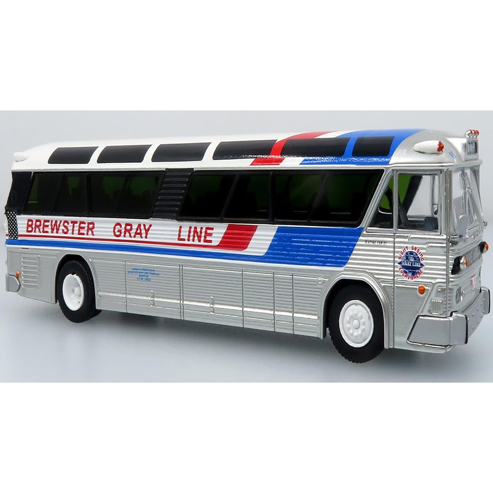 1964 MCI MC-5A Bus Brewster Gray Line Silver with Blue and Red Stripes Vintage Bus & Motorcoach Collection Limited Edition to 504 Pieces Worldwide 1/87 (HO) Diecast Model 87-0628