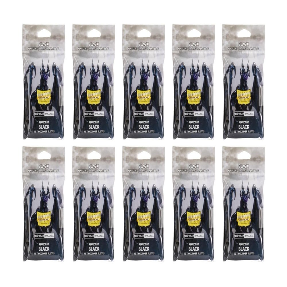 10 Packs Dragon Shield Thick Inner Sleeve Standard Size 100 ct Card Sleeves - Black