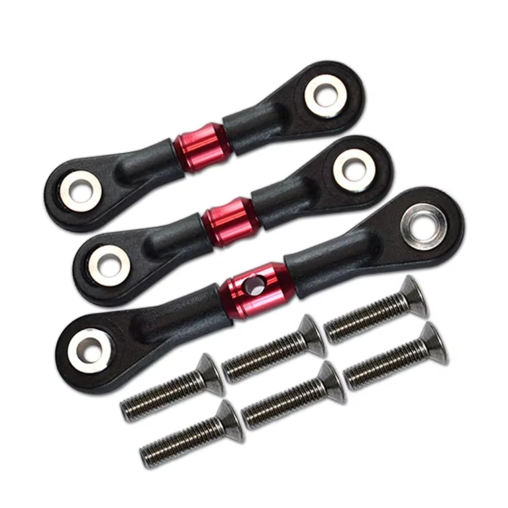 Rc Connecting Rod Models For Tamiya For TT02 TT02T For TT-02 TT-02T 1/10 Aluminum Alloy Adjustable Steering Tie Link Pull Rod Linkage RC Car Replacement(Red)