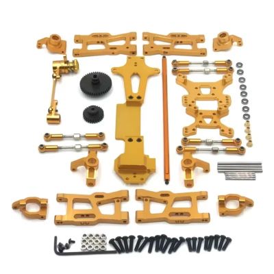 Rc Upgrades Parts For Wltoys 144001 144002 144010 1/14 RC Car Accessories Metal Upgrade Parts Kits For Swing Arm Link Rod Steering Block(Yellow)