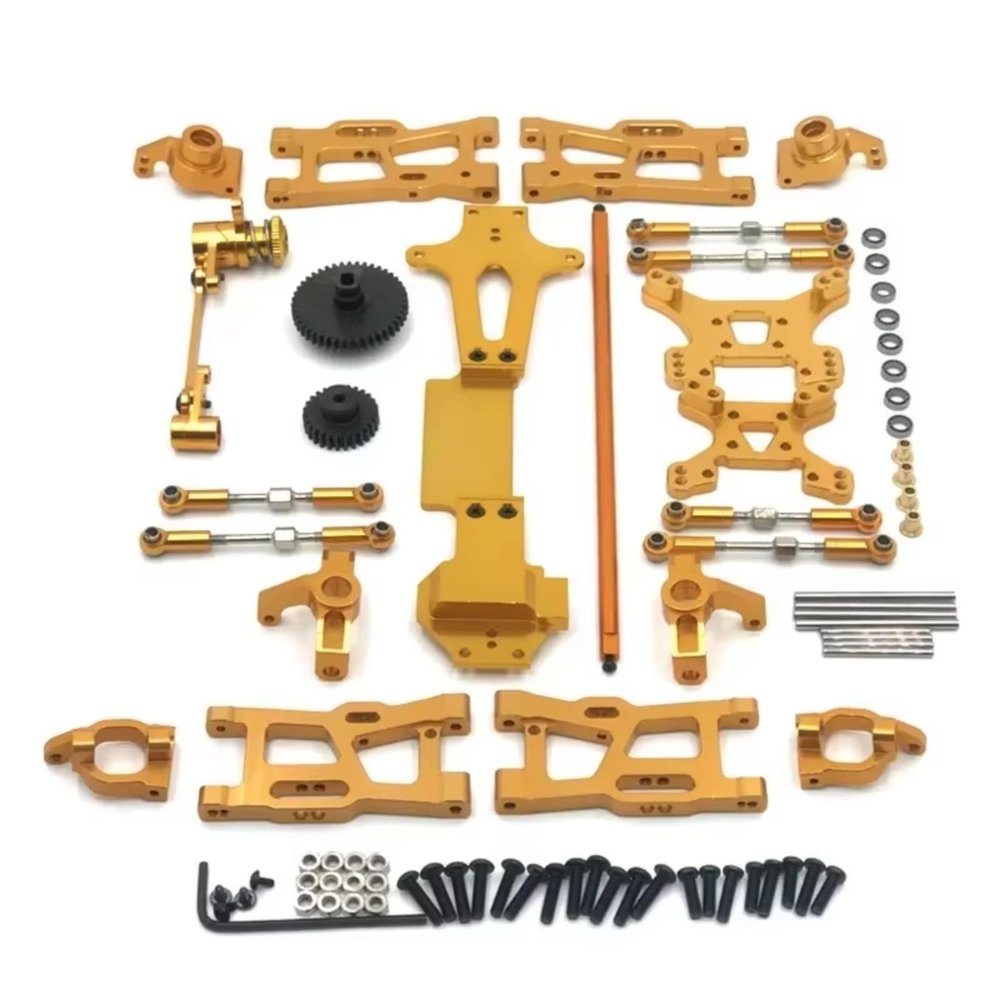 Rc Upgrades Parts For Wltoys 144001 144002 144010 1/14 RC Car Accessories Metal Upgrade Parts Kits For Swing Arm Link Rod Steering Block(Yellow)