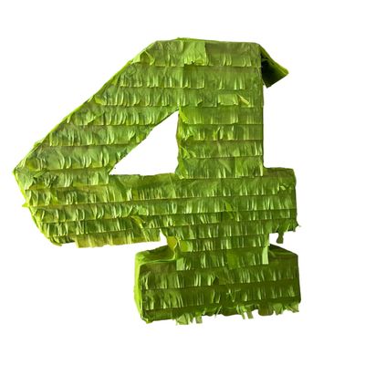 Lime Green Number 4 Piata, Fringe Paper, 24 Inches Tall, Birthday Party Supplies