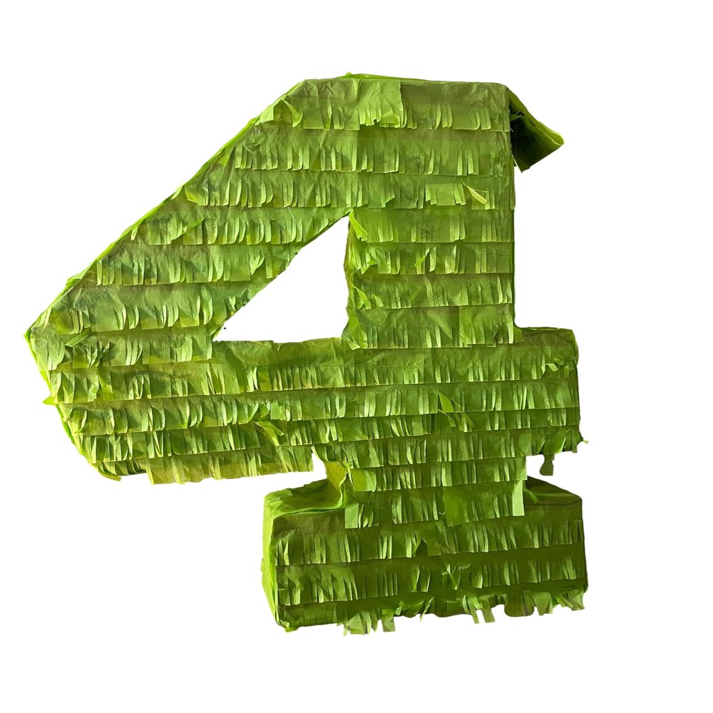 Lime Green Number 4 Piata, Fringe Paper, 24 Inches Tall, Birthday Party Supplies