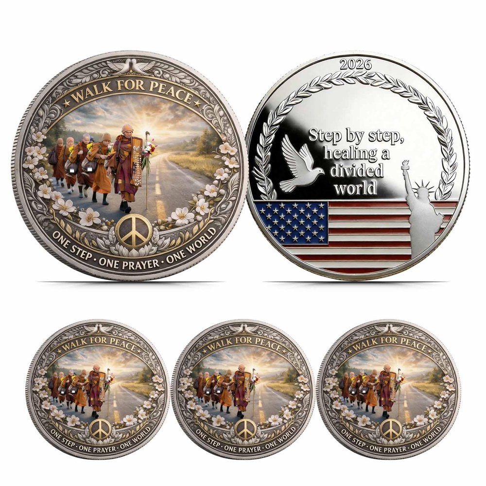 2026 Journey of Peace Mission Commemorative Coin, 2026 Peace Mission Journey Commemorative Coin, Historic 2,300-Mile Pilgrimage Tribute Honoring Compassion Souvenir, Mindfulness Buddhist (3pcs(A))