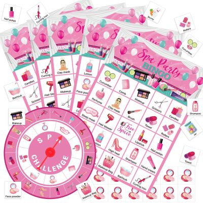 Capoda Spa Party Bingo Game for 24 Players Adults Pink Makeup Bingo Cards with Turntable Marking Cards Beauty Themed Games for Women Sleepover Bachelorette Slumber Family Friends Group Party Favors