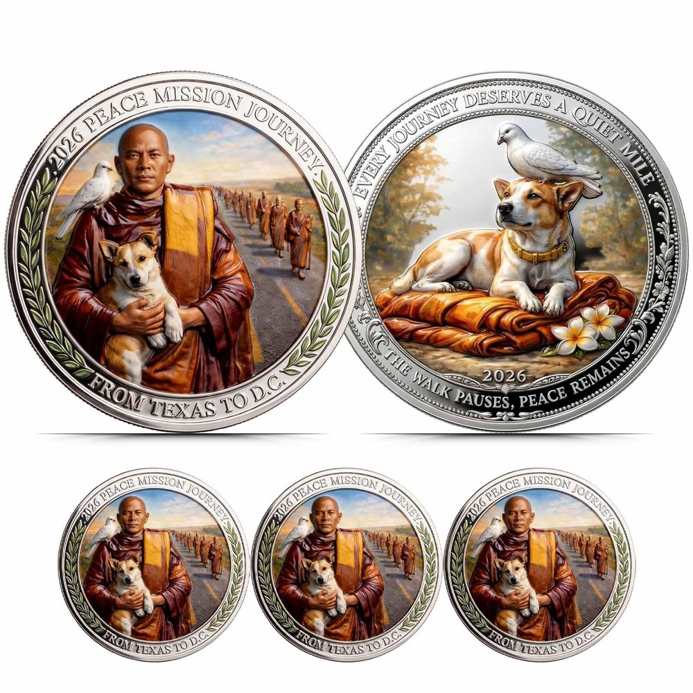 2026 Journey of Peace Mission Commemorative Coin, 2026 Peace Mission Journey Commemorative Coin, Historic 2,300-Mile Pilgrimage Tribute Honoring Compassion Souvenir, Mindfulness Buddhist (3pcs(B))