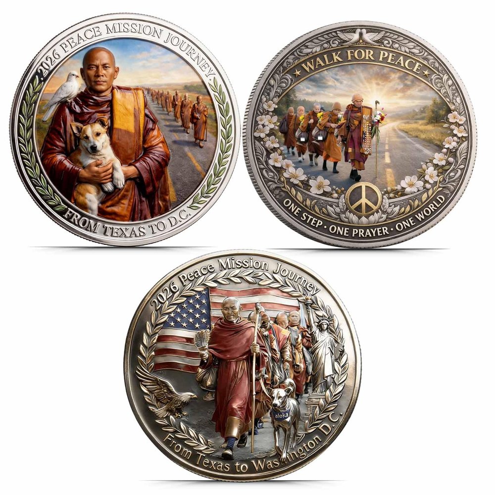 2026 Journey of Peace Mission Commemorative Coin, 2026 Peace Mission Journey Commemorative Coin, Historic 2,300-Mile Pilgrimage Tribute Honoring Compassion Souvenir, Mindfulness Buddhist (3pcs(ABC))