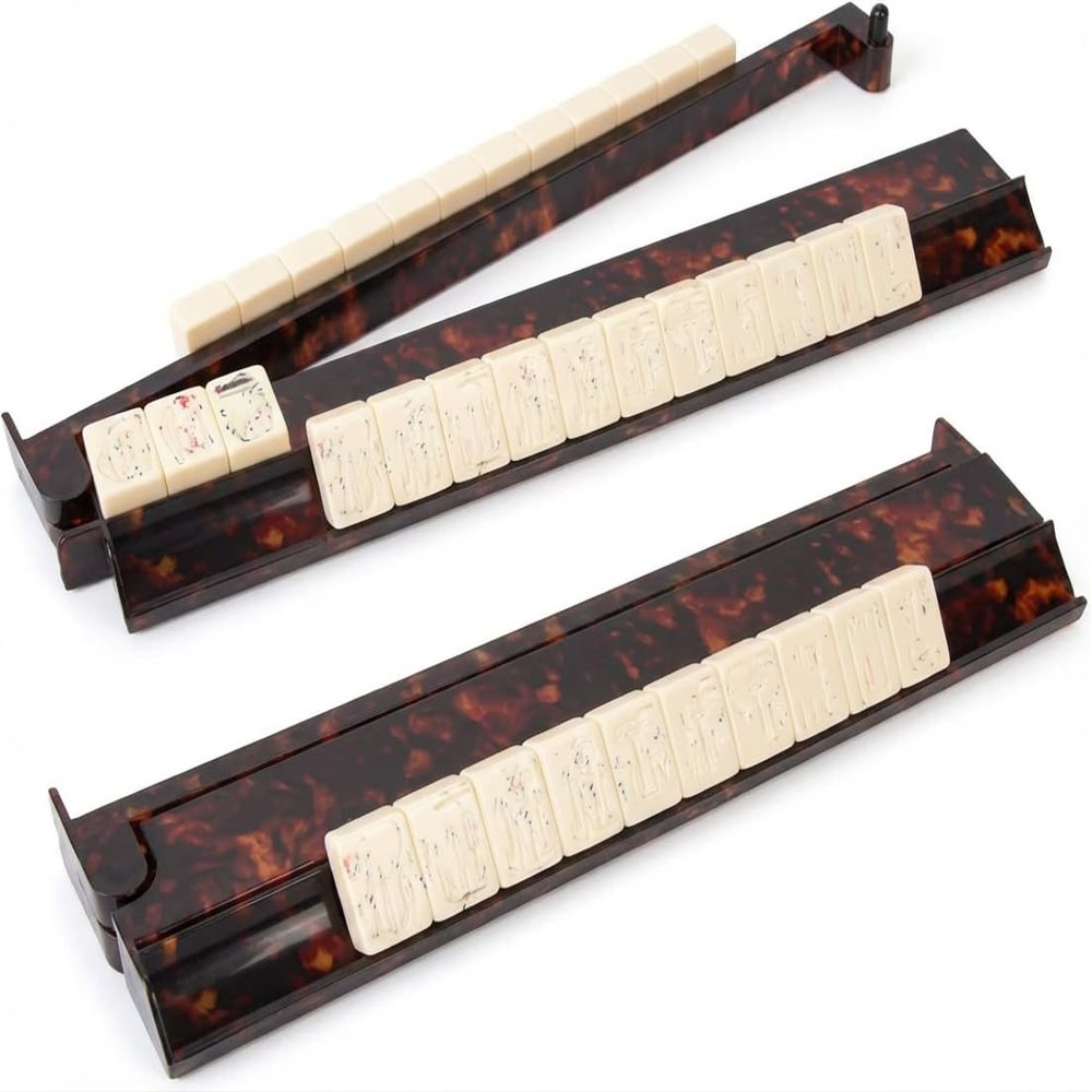 Tortoise Shell Rack & Pusher Set, Tortoise Shell Acrylic Mahjong Rack Set with Fully Detachable Magnetic Pushers, Tortoise Shell Mahjong Racks,17.5 Inch Extended Length, Glossy Finish #54dd2 (#AB)