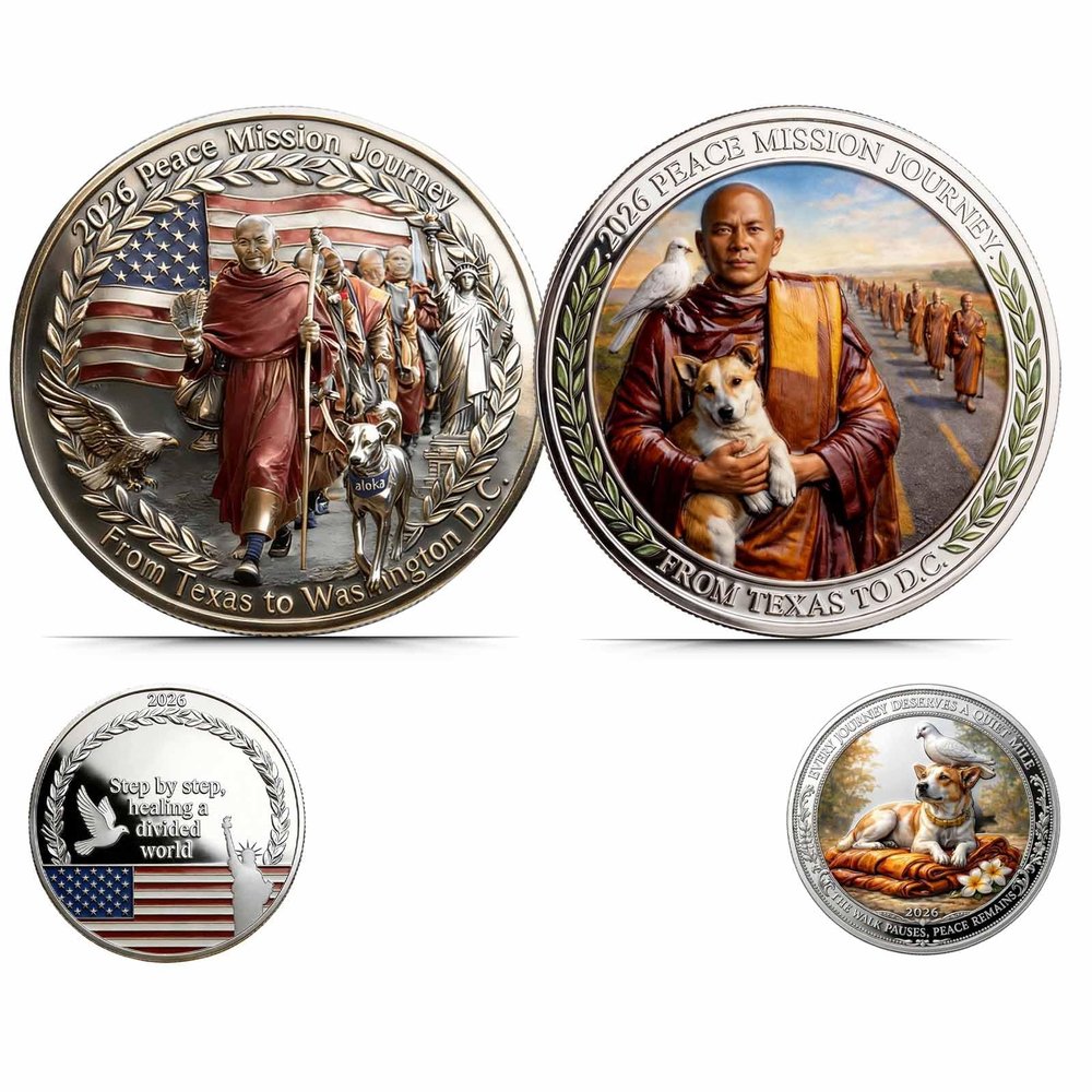 2026 Journey of Peace Mission Commemorative Coin, 2026 Peace Mission Journey Commemorative Coin, Historic 2,300-Mile Pilgrimage Tribute Honoring Compassion Souvenir, Mindfulness Buddhist (2pcs(BC))