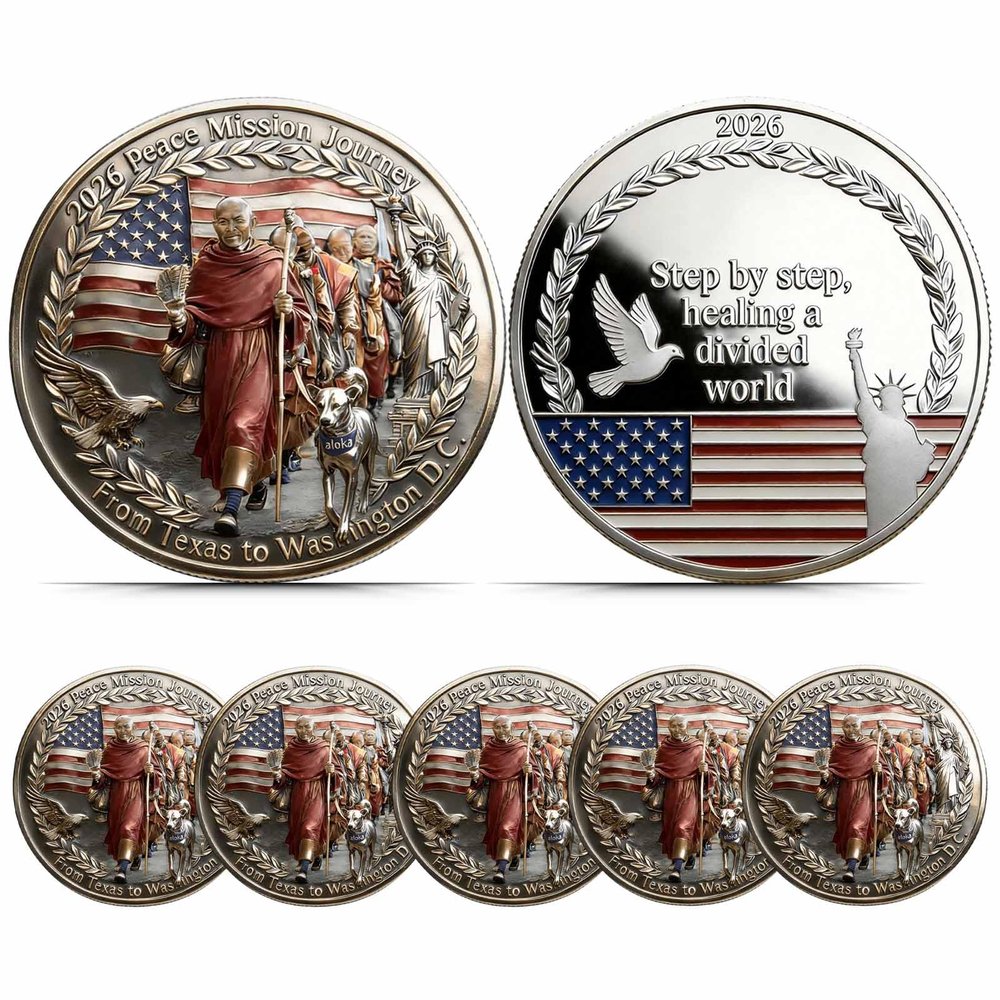 2026 Journey of Peace Mission Commemorative Coin, 2026 Peace Mission Journey Commemorative Coin, Historic 2,300-Mile Pilgrimage Tribute Honoring Compassion Souvenir, Mindfulness Buddhist (5pcs(C))