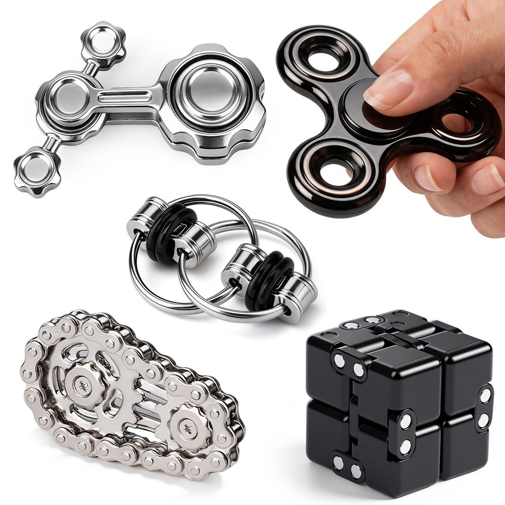 5PCS Fidget Toys Set EDC Spinner, Office Desk & Sensory Toys for Adults Teens, Cool Handheld Gadgets with Fidget Chain, Christmas Stocking Stuffer Party Favor, Birthday Gift Options for Men