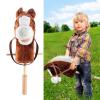 Nurnesy Horse Stick Toy Plush Soft Cartoon Hobby Horse Toy Head Stick with Wood Wheels and Thickened Handle for Kids Toddlers (Coffee) view 3