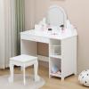 HarmoHaby Wavy White Vanity Desk with Mirror and Lights, 47.5" Large Makeup Table with Glass Top & Charging Station, MDF Dressing Table with Drawers for Bedroom, Women Girls Kids view 1
