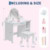 HarmoHaby Wavy White Vanity Desk with Mirror and Lights, 47.5" Large Makeup Table with Glass Top & Charging Station, MDF Dressing Table with Drawers for Bedroom, Women Girls Kids view 2