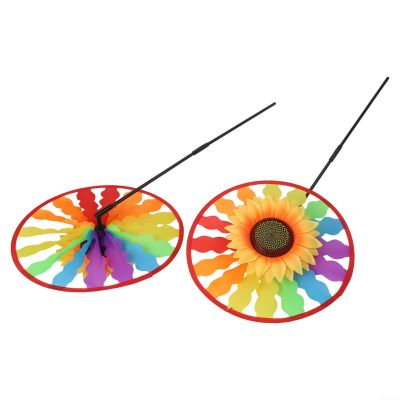 4 Pack Rainbow Sunflower Pinwheel Lawn Spinner Windmill Garden Decor for For Outdoor For Yard, Balcony, Porch - Colorful Polyester Fiber Wind Spinners