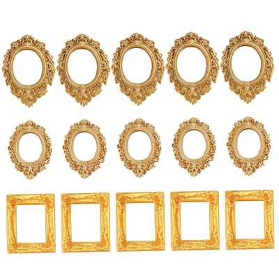 15PCS Miniature Picture Frames Vintage Mini Gold Frames for DIY Dollhouse Accessories, Photography Prop, Home Refrigerator Decor, Mini Gold