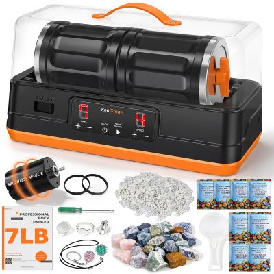 KoolStone C1 Pro Ultra Brushless Rock Tumbler Kit - Dual Barrel 7LB Capacity with Noise-Reducing Cover, Ultra Quiet Professional Rock Polisher with Full Accessories, Perfect STEM Gift