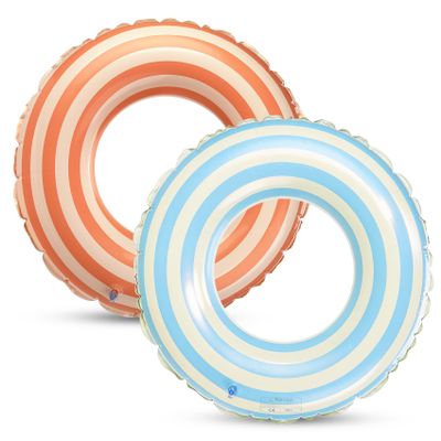 2PCS Floats for Kids Rings, Pool Floats Swimming Rings for Kids, Pool Floats 21in Girls Boys Inflatable Striped Floats for Swimming Pool Summer Beach Party, Blue + Orange
