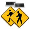24in Solar Pedestrian Crossing Sign Flashing LED Highlight Road Traffic Blinking Street Warning Sign, Aluminum IP65 Weatherproof Crosswalk Signs for Park School Urban (yellow) 30"-2set view 1
