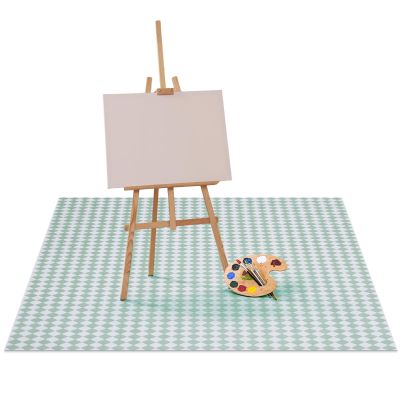 Drydiet 55x55 Inch Extra Large Craft & Painting Floor Mat - Waterproof Non-Slip PVC Art Rug, Floor Protector for Easel Painting Pottery Messy Projects, Washable Roll-up Spill Mat(Green, Argyle)