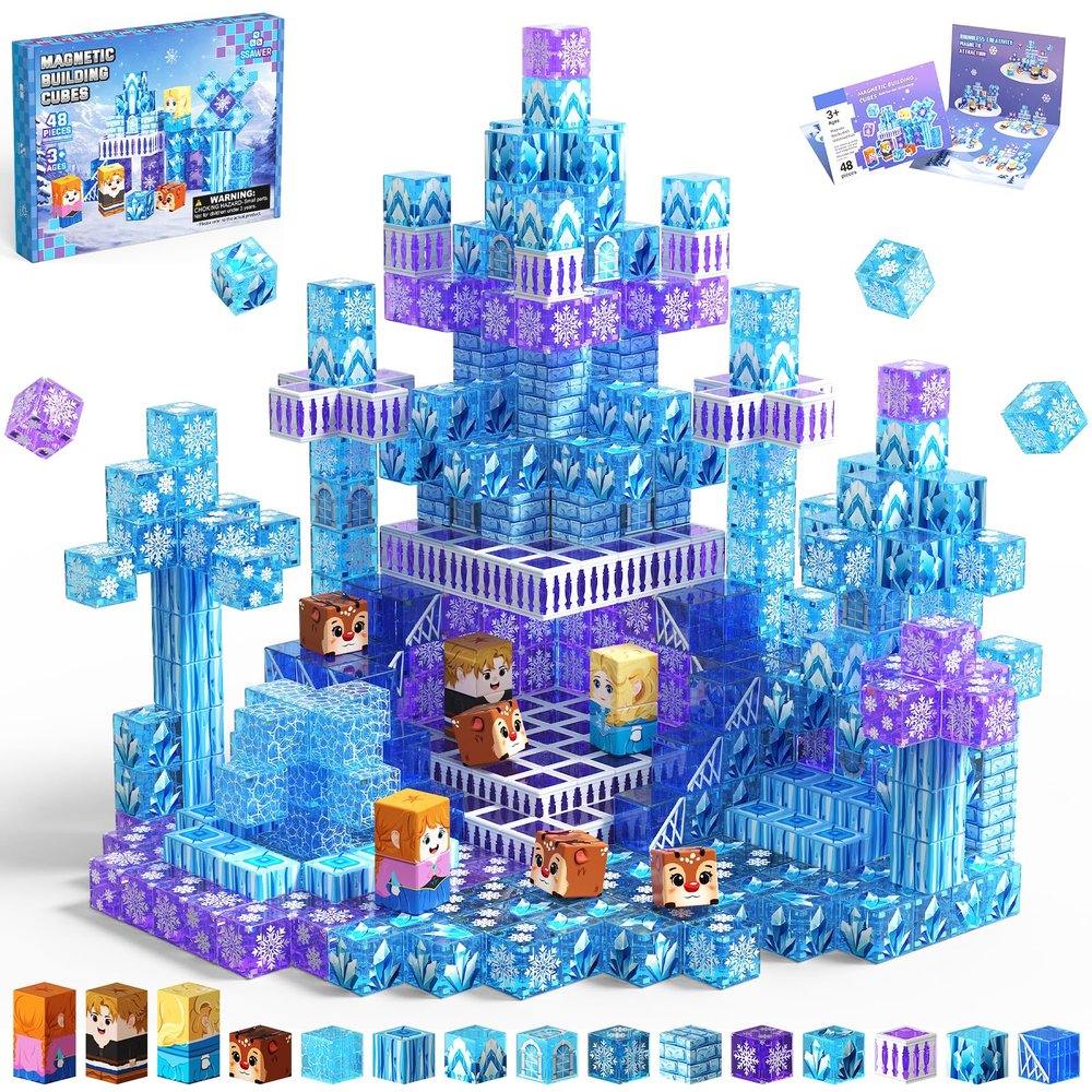48PCS Magnetic Blocks, Travel Toys Building Cubes Set Girls Birthday Gifts