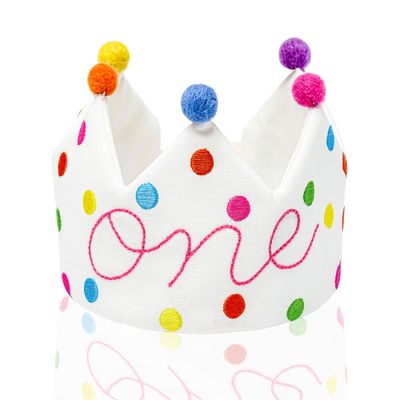1st First Pink Birthday Crown Hat, First Birthday Party Hats, Personalized Hand Embroidered Crown Premium Handmade One Crown Hat First Birthday Hat for Baby Toddler Kids Boys Girls Fit All Ages