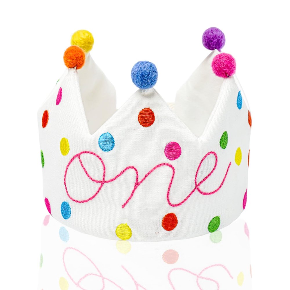 1st First Pink Birthday Crown Hat, First Birthday Party Hats, Personalized Hand Embroidered Crown Premium Handmade One Crown Hat First Birthday Hat for Baby Toddler Kids Boys Girls Fit All Ages