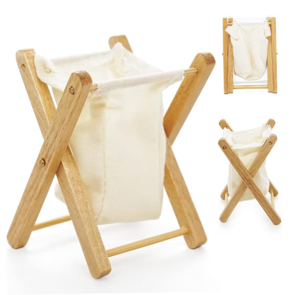 1:12 Doll House Miniature Laundry Basket, Dollhouse Decoration Accessories Mini Folding Clothes Basket for Dollhouse Decor.Toys and Games.