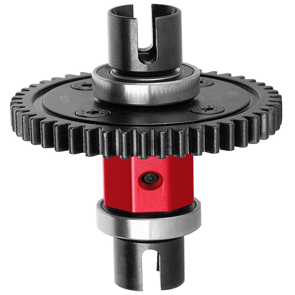 52T Upgrade Part for 1/8 Sledge Center Diff to Straight Shaft,RCarmumb Medium Carbon Steel & Aluminum Heavy Duty Center Differential Spur Gear Shaft Replacement for Sledge Monster Truck,Red