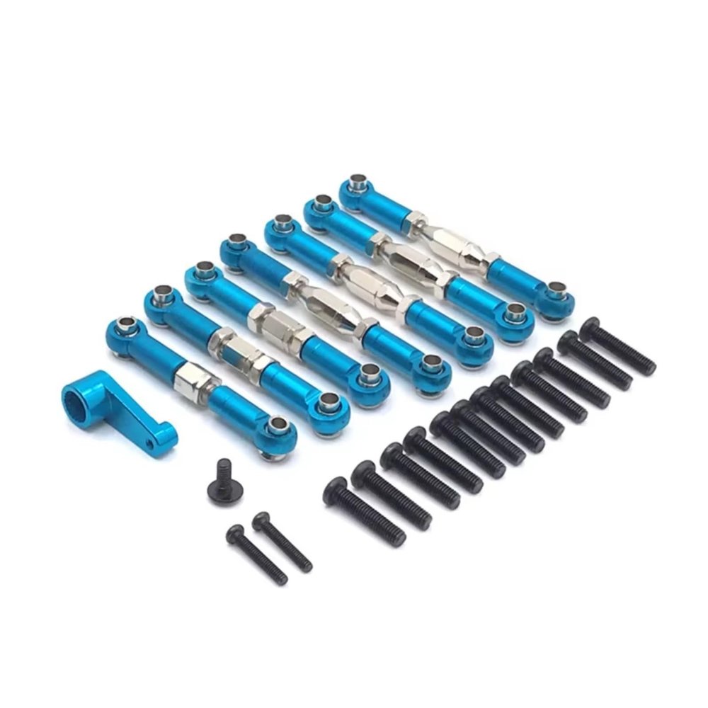 Models Upgrades Parts For Wltoys 144002 144001 144010 124016 124017 124018 124019 RC Car Metal Linkage Servo Pull Steering Tie Rod Set Arms(Blue)