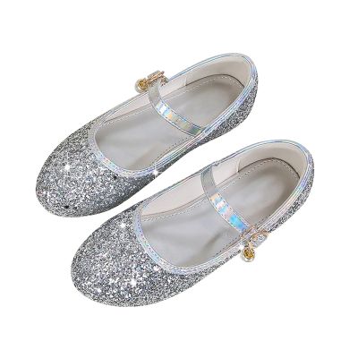 Girls Glitter Mary Jane Shoes Slip on Sequins Shoes Classic Rhinestone Sandals Wedding Party Mary Jane Pumps (Silver, 10.5 Little Child)