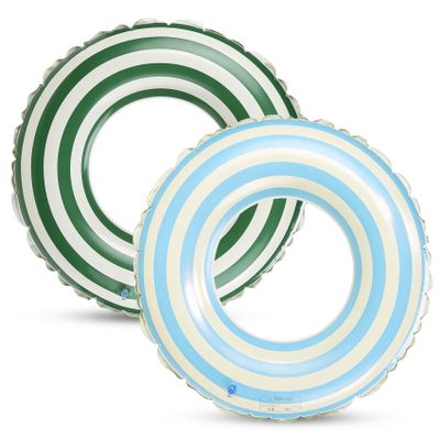 2PCS Floats for Kids Rings, Pool Floats Swimming Rings for Kids, Pool Floats 21in Girls Boys Inflatable Striped Floats for Swimming Pool Summer Beach Party, Blue + Green
