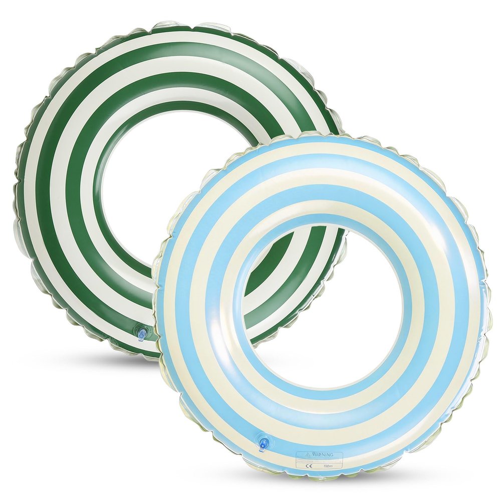 2PCS Floats for Kids Rings, Pool Floats Swimming Rings for Kids, Pool Floats 21in Girls Boys Inflatable Striped Floats for Swimming Pool Summer Beach Party, Blue + Green