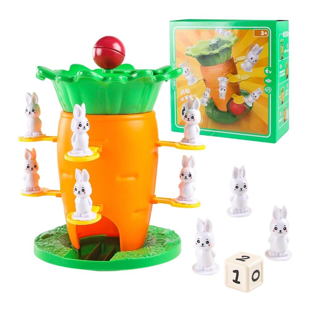 Carrot Balance Board Game, Bunny Figurines, 17x17x19cm, Carrot Balancing Board Game, Tower Design Interactive Toys, Fun Design, for Kids Playroom Classroom Games Party Activity