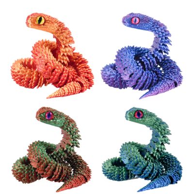 3D Printed Articulated Snake Toy 4 Pack Glow in Dark Blue Purple Fidget