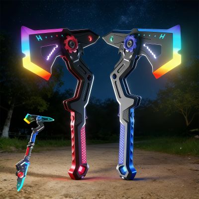 Duuooss Dual Axe Blade, Interstellar Spark Battle Blade Dual Mode LED Light Blades, 7 Color Change, One Button Switching, Realistic Sounds Design, Mist Effect, USB Rechargeable (Blue+Red)