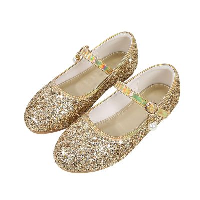 Girls Glitter Mary Jane Shoes Slip on Sequins Shoes Classic Rhinestone Sandals Wedding Party Mary Jane Pumps (Gold, 12 Little Child)