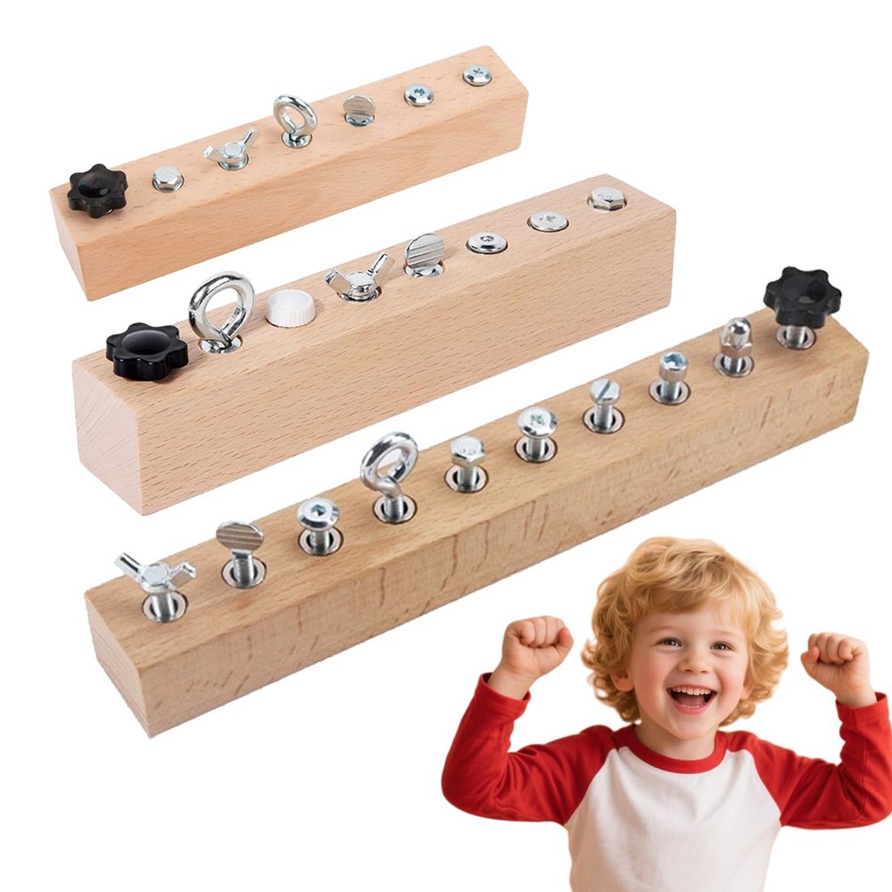 Educational Screw-Tightening Busy Board, Activity Board with Wooden Screwdriver Set, Early Childhood Education Screw-Tightening Toy (7-Hole+8-Hole+10-Hole)