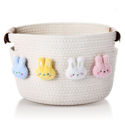 Acellegic Woven Easter Basket Empty Set Bunny Woven Rope Storage Basket with Handle 13 x 8.7 x 7.9'' Empty Storage Egg Easter Hunting Hunt Bucket Stuffed for Party Supplies Treats Filling with Favors