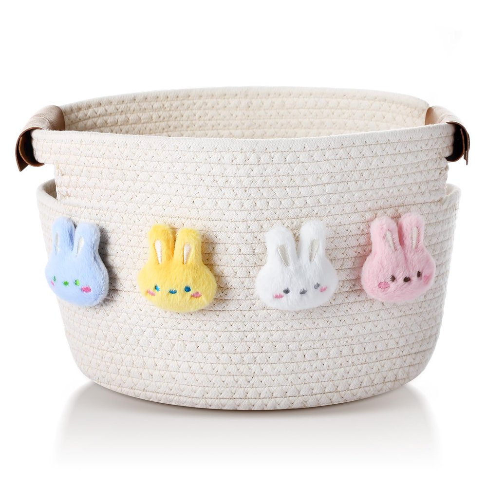 Acellegic Woven Easter Basket Empty Set Bunny Woven Rope Storage Basket with Handle 13 x 8.7 x 7.9'' Empty Storage Egg Easter Hunting Hunt Bucket Stuffed for Party Supplies Treats Filling with Favors